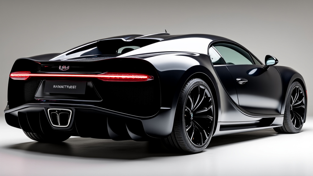 Bugatti Chiron « La Noire » exposée en galerie, mettant en valeur ses lignes noires, sa crête dorsale et son hommage à la Type 57 SC Atlantic