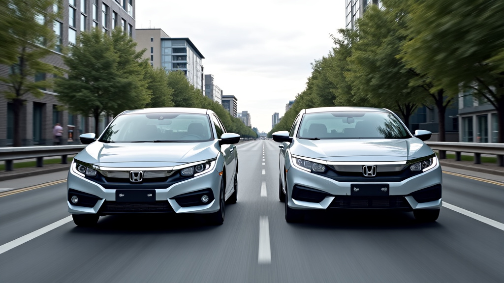 Honda Civic et Accord 2025 côte à côte sur une route urbaine