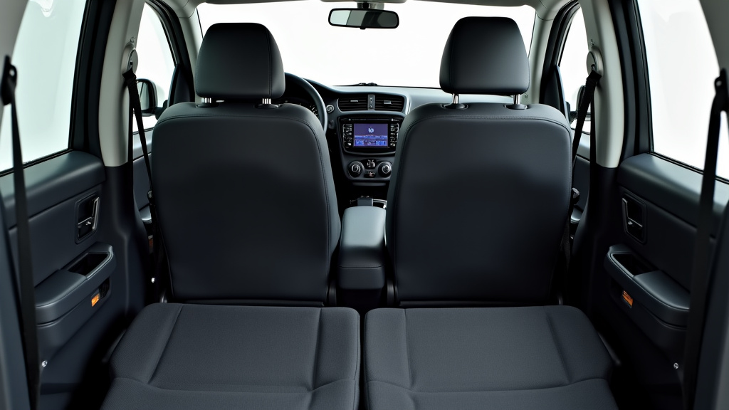 Intérieur spacieux du KGM Korando montrant les sièges arrière dépliés et le coffre ouvert