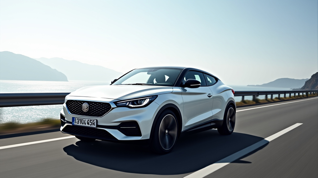 MG Cyberster en conduite sur une route côtière, illustrant le positionnement sportif et moderne de la marque en 2025