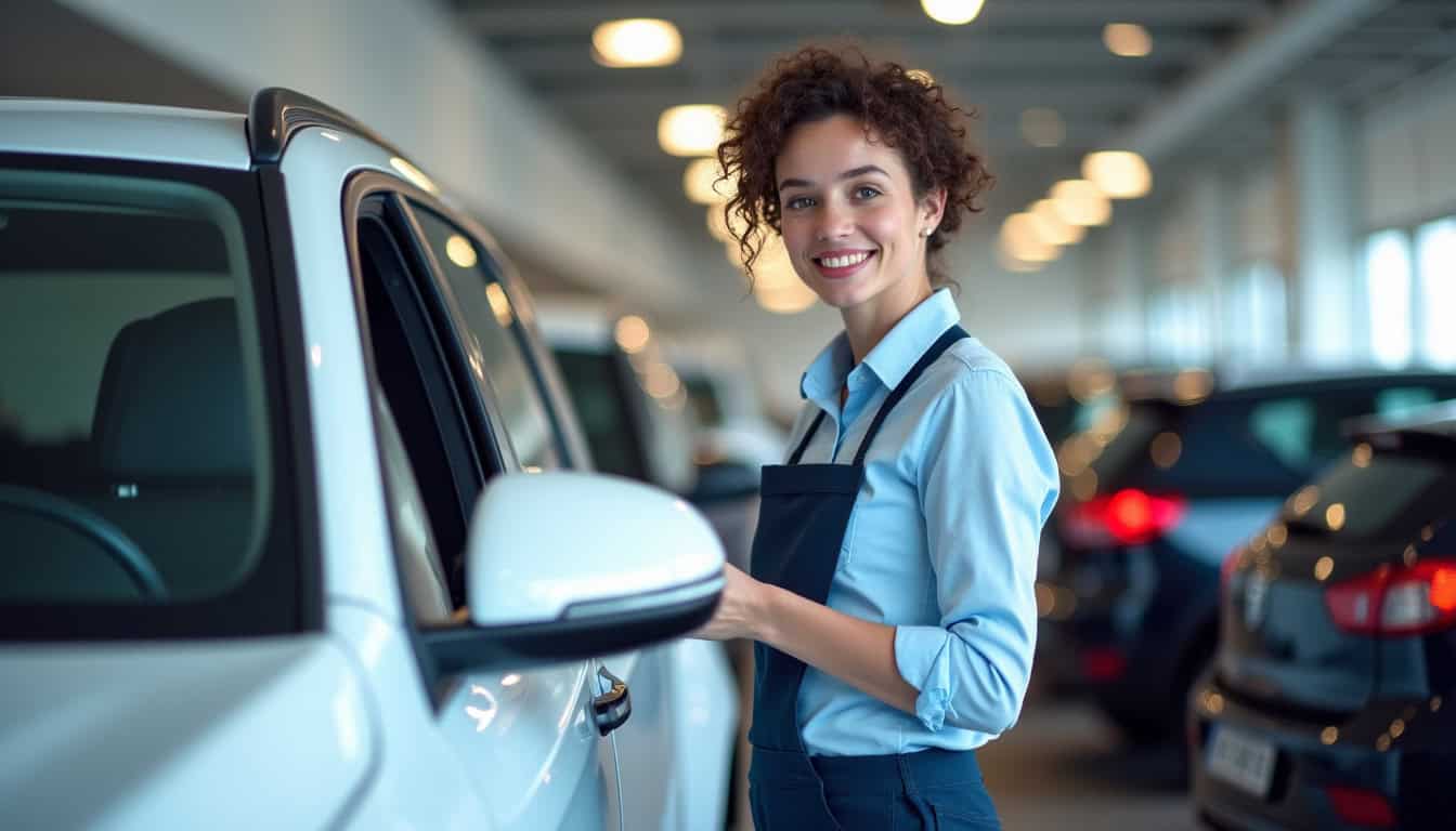 Acheteur examinant attentivement une voiture d