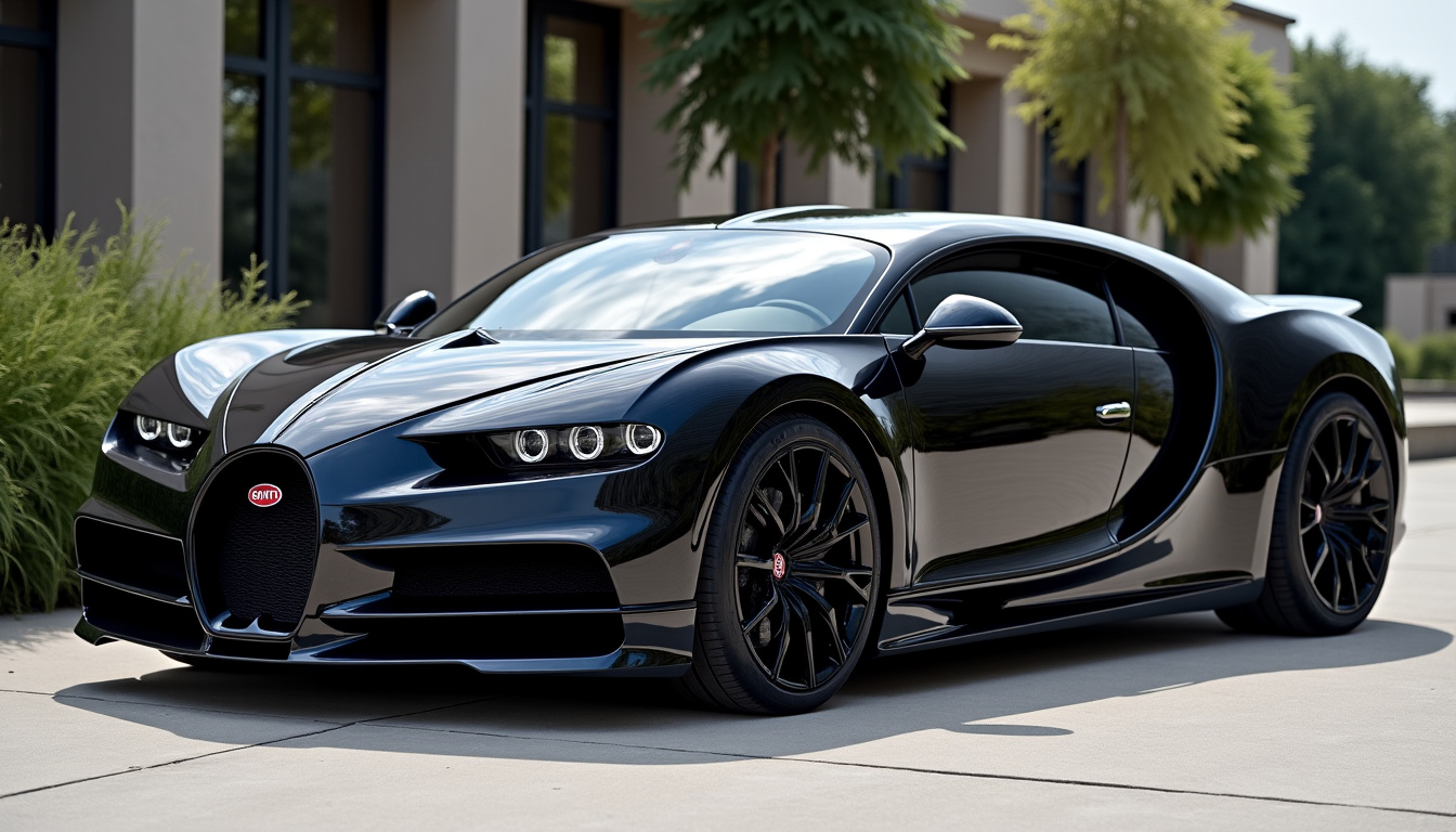 Bugatti La Voiture Noire en extérieur, design sculptural et carbone noir profond, 2026