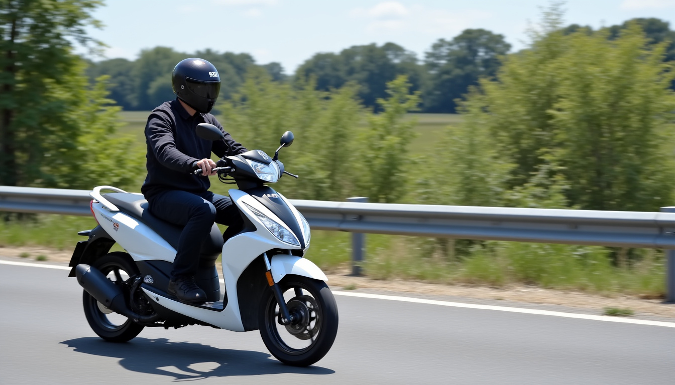 Conducteur en formation sur une moto 125 cm³, illustrant la sécurité et l