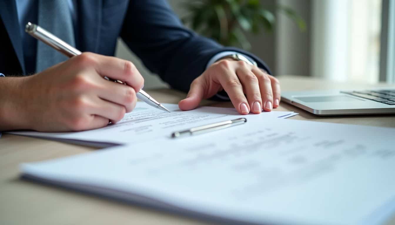 Couple remplissant les documents de cession d