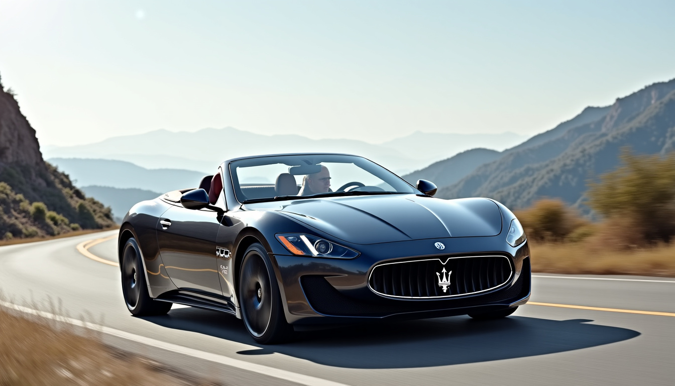 Maserati MC20 Cielo avec toit ouvert, en conduite sur une route de montagne, montrant l