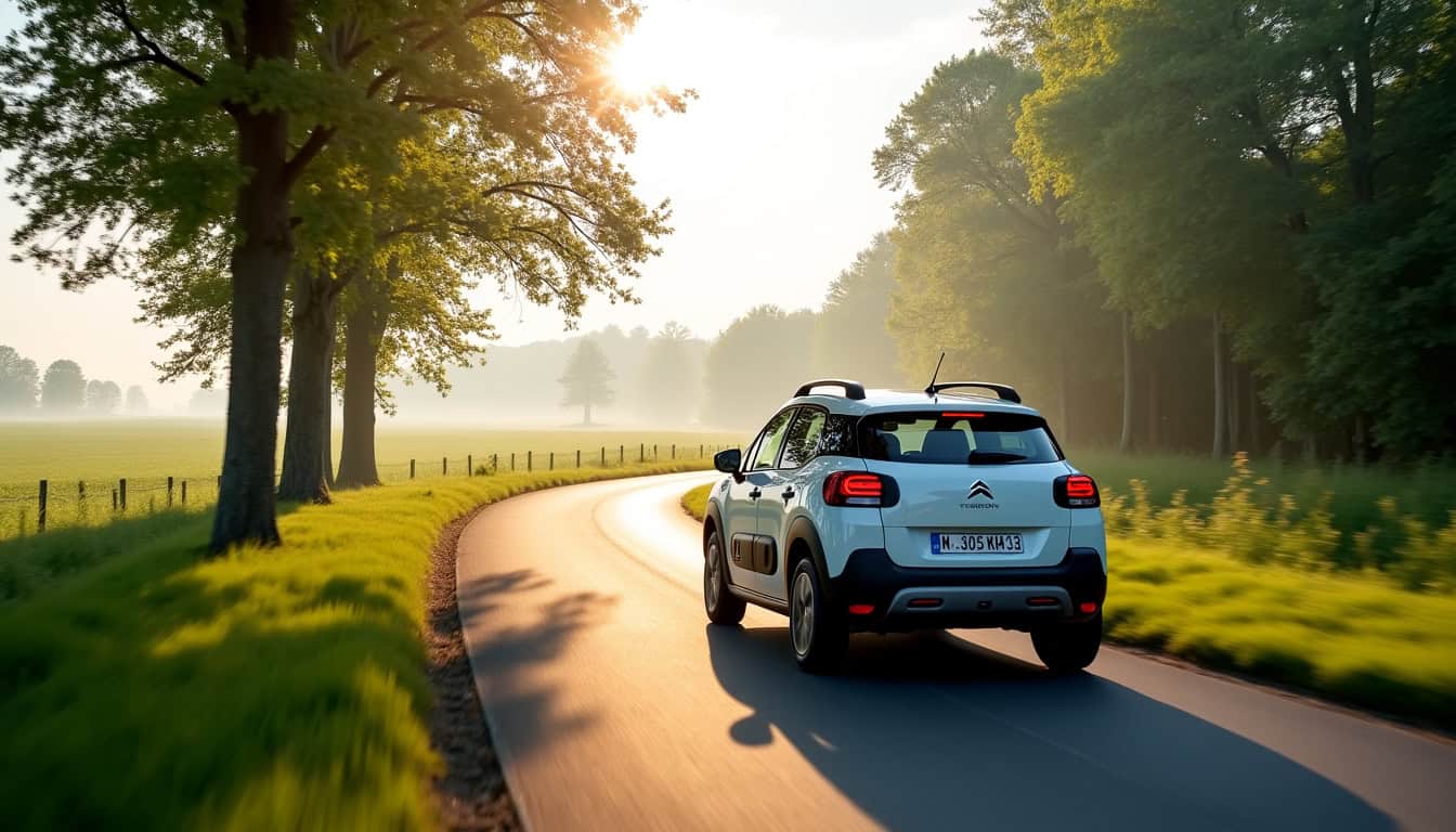 C3 Aircross en conduite sur une route de campagne avec activation du Grip Control