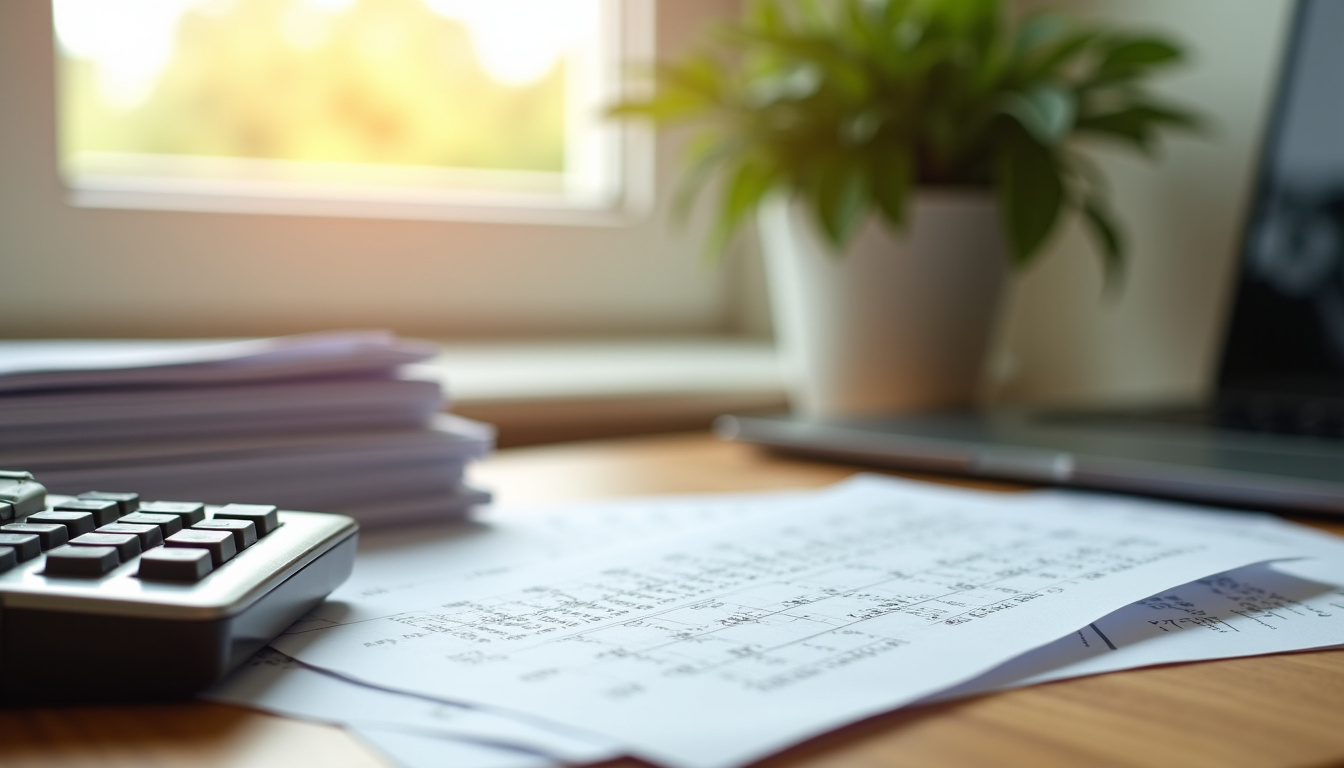 Documents fiscaux et calculatrice sur un bureau en bois
