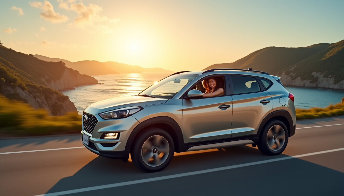 Femme conduisant un Hyundai Tucson Hybrid lors d