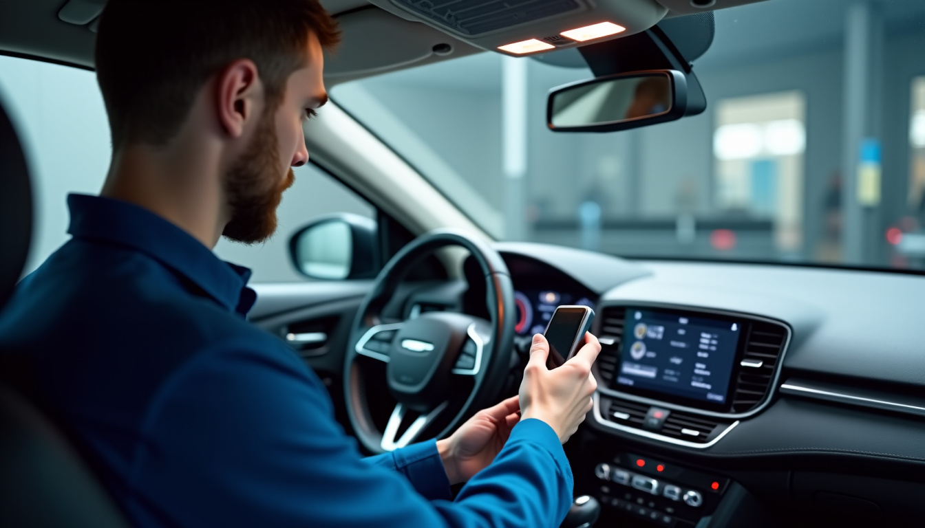 Mécanicien en train de brancher un outil de diagnostic sur une voiture en 2026