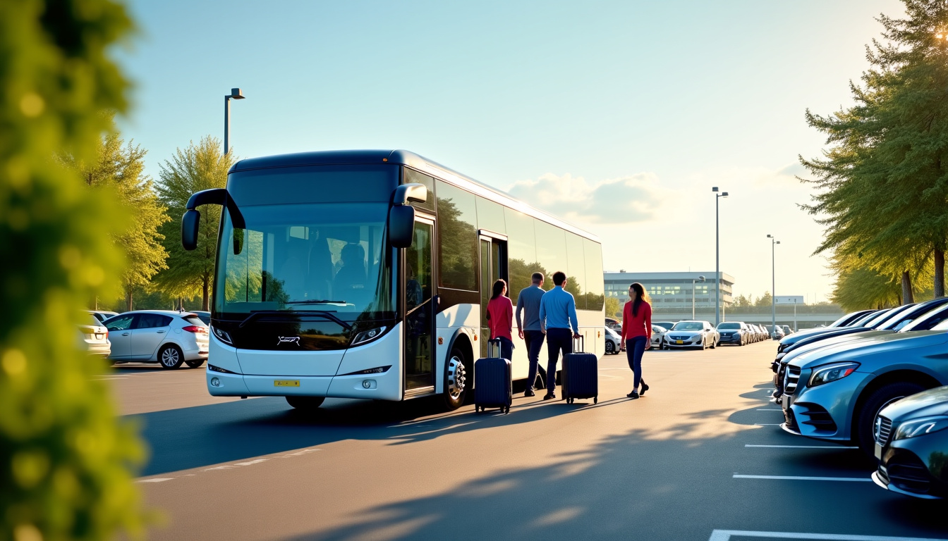 Navette gratuite reliant un parking privé au terminal de l’aéroport