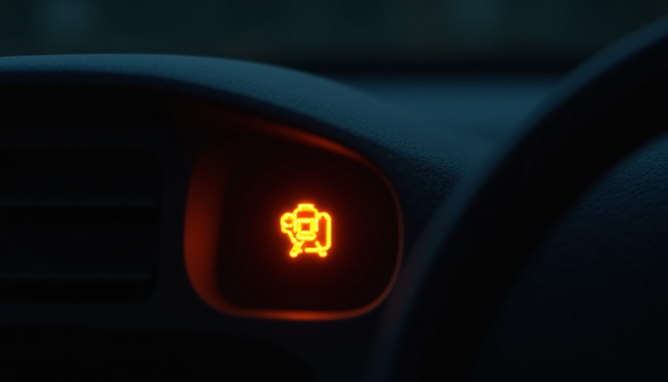 Tableau de bord de voiture avec voyant orange allumé