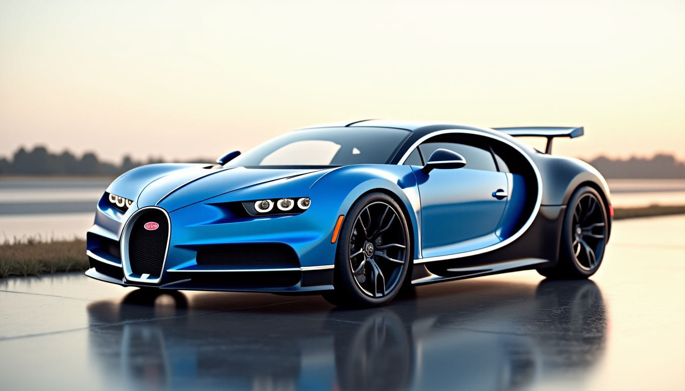 Vue latérale de la Bugatti Veyron, montrant la ligne centrale typique et la calandre en fer à cheval