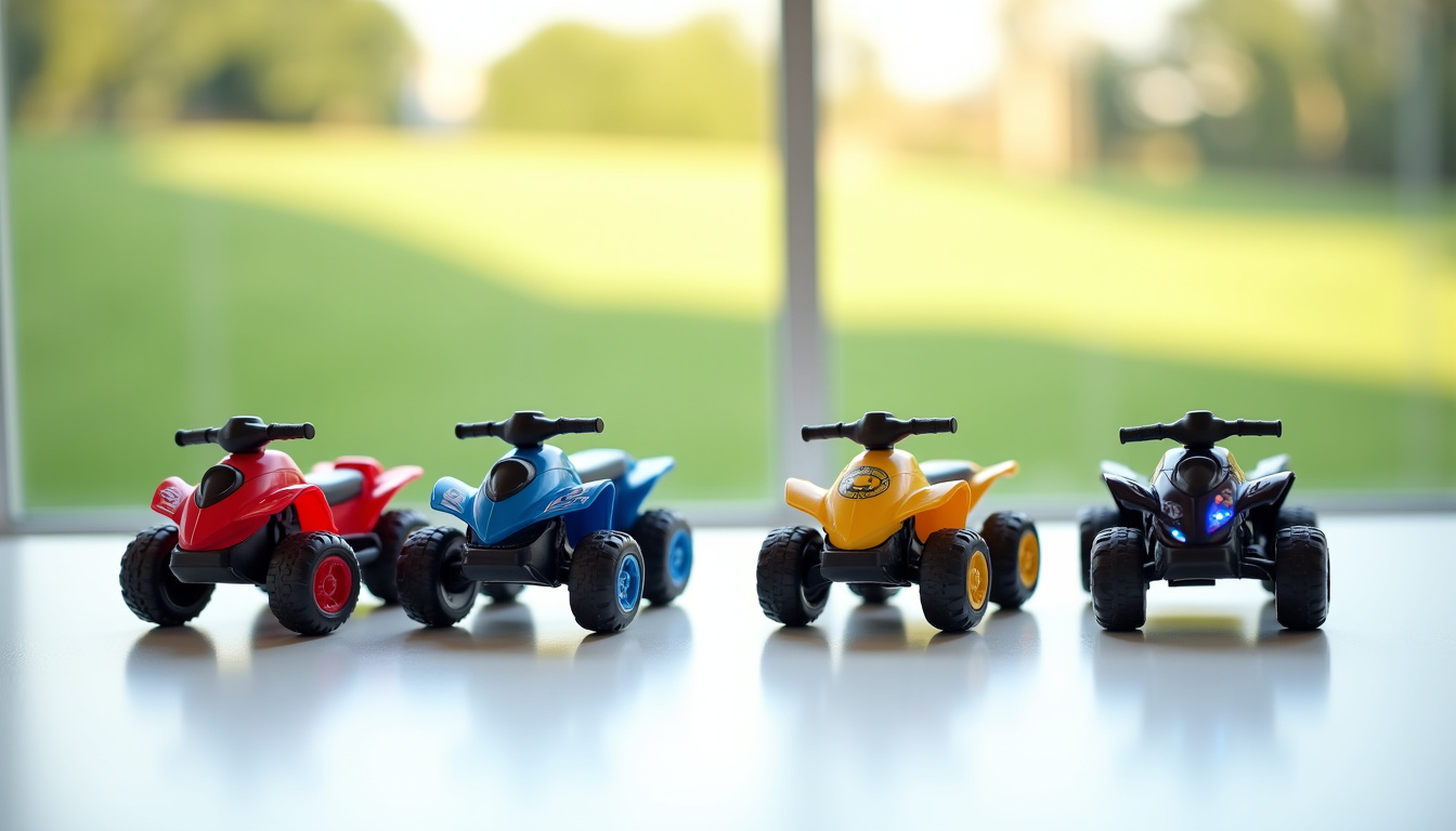 Comparaison de différents modèles de quads électriques pour enfants, montrant tailles et designs variés