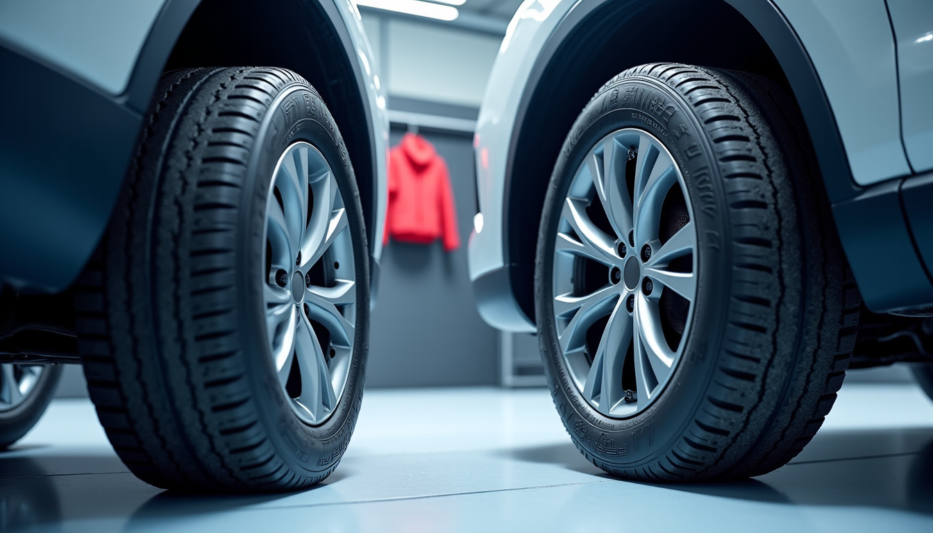 Deuxième jeu de jantes équipées de pneus hiver, prêtes à être montées sur un véhicule