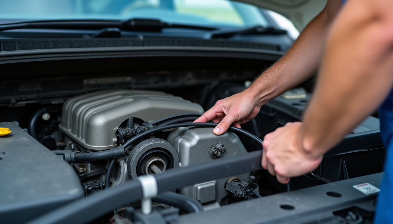 Inspection du moteur d’un fourgon aménagé d’occasion lors d’un achat