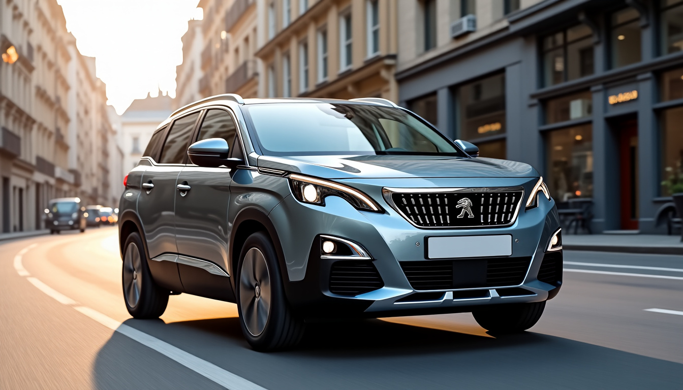Peugeot 3008 de deuxième génération en extérieur, vue de face et de profil