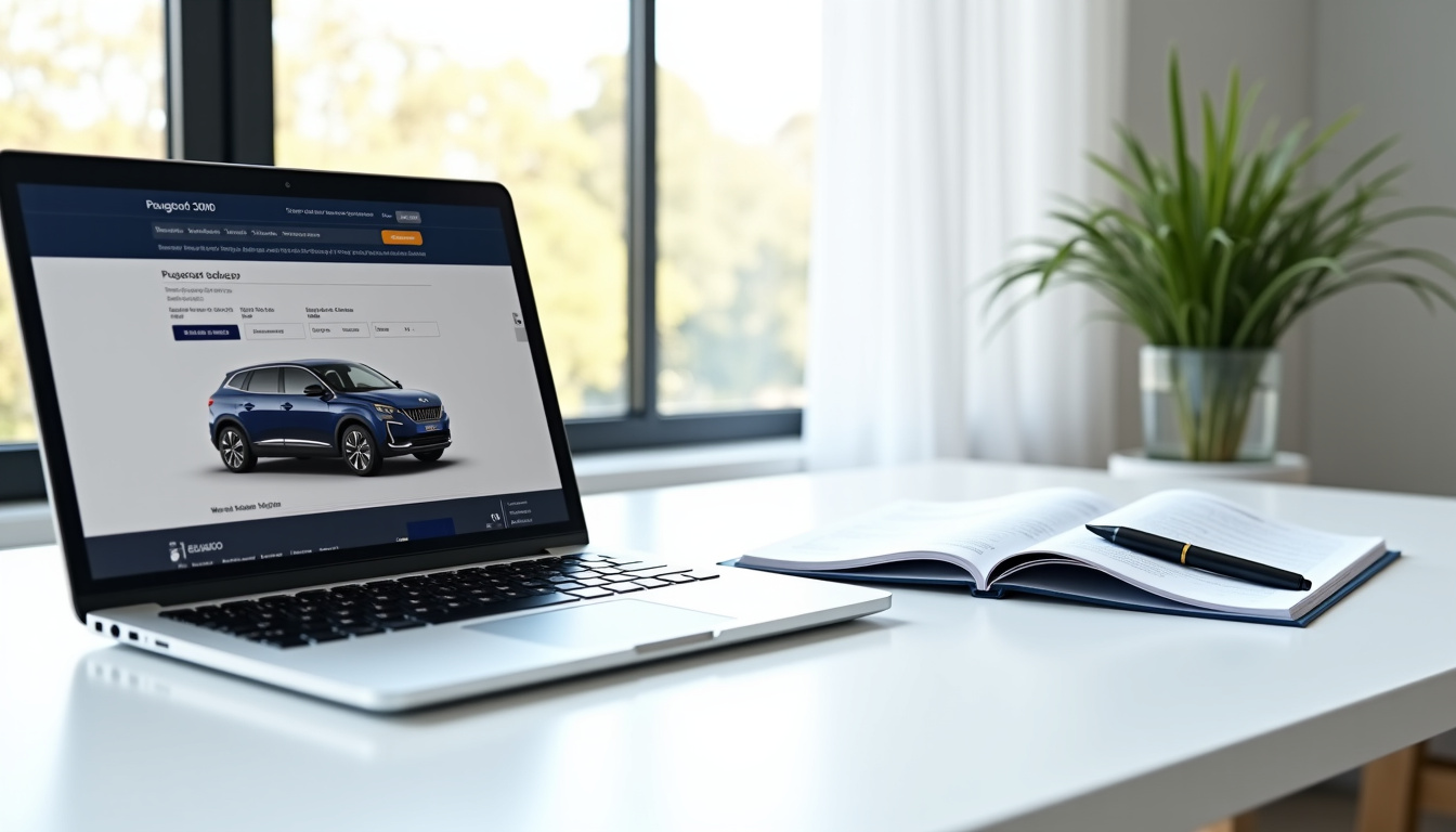 Tableau avec ordinateur et documents de commande pour un Peugeot 3008 via un mandataire
