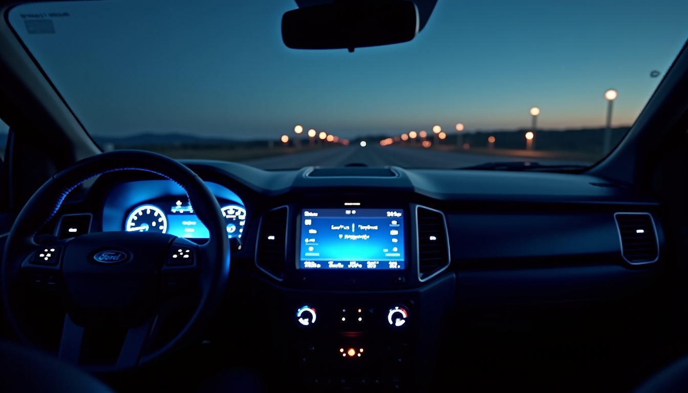 Tableau de bord numérique du Ford Ranger avec écran tactile SYNC et affichage tête haute